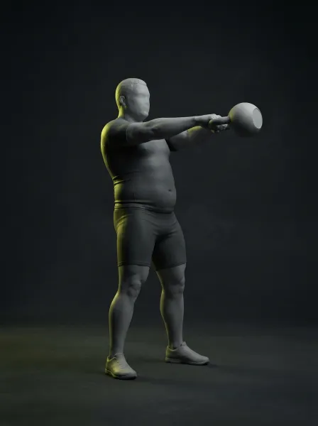 A figure swinging a kettlebell to chest height, arms straight.